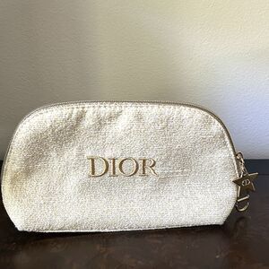 Dior Gold Embroidered Cosmetic Bag Never used Travel Storage Zipper Charms GWP